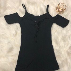 Heart hips cold shoulder lace front top